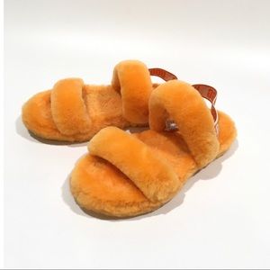UGG OH YEAH PLUSH SLIDES ORANGE WOMEN 7 /YOUTH 5